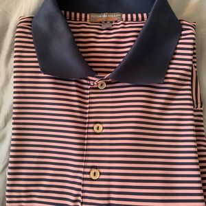 Peter Millar Mens L Pink Blue Stripe Golf Shirt